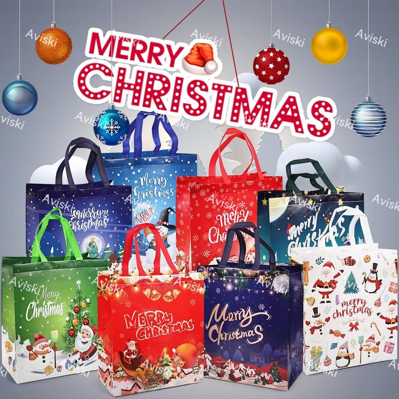 Axiski 8PCS Christmas Gift Bags, Non-Woven Treat Tote Large Christmas Bags with Handles for Gifts Wrapping Shopping, Xmas Party Supplies, 15"×13.8"×5.9" - Image 5